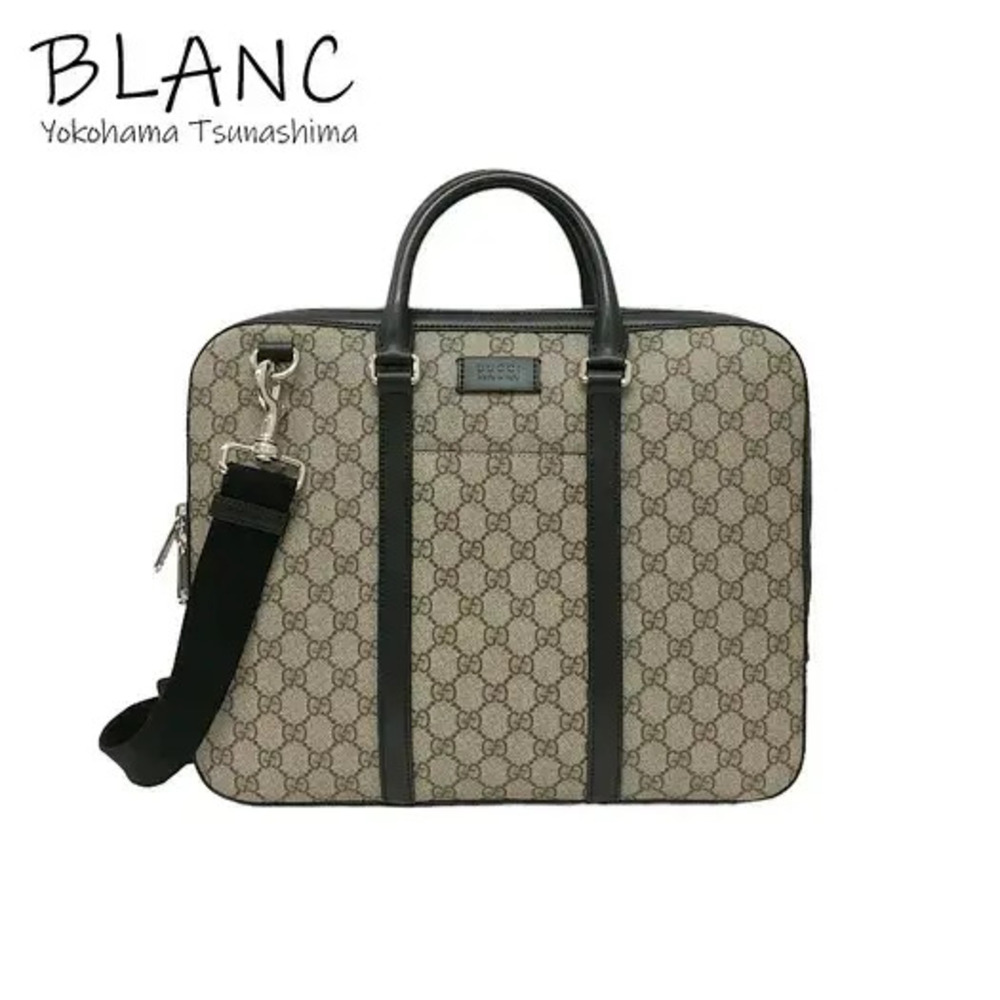 Gucci Briefcase GG Supreme Canvas Leather Business Briefcase Blanc White Beige